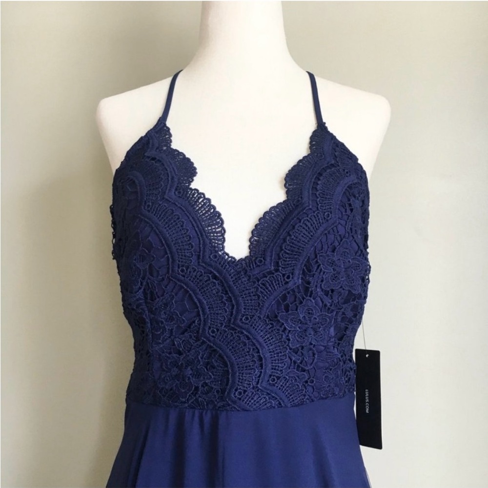 NWT Lulu’s Navy Blue Lace Maxi Dress M